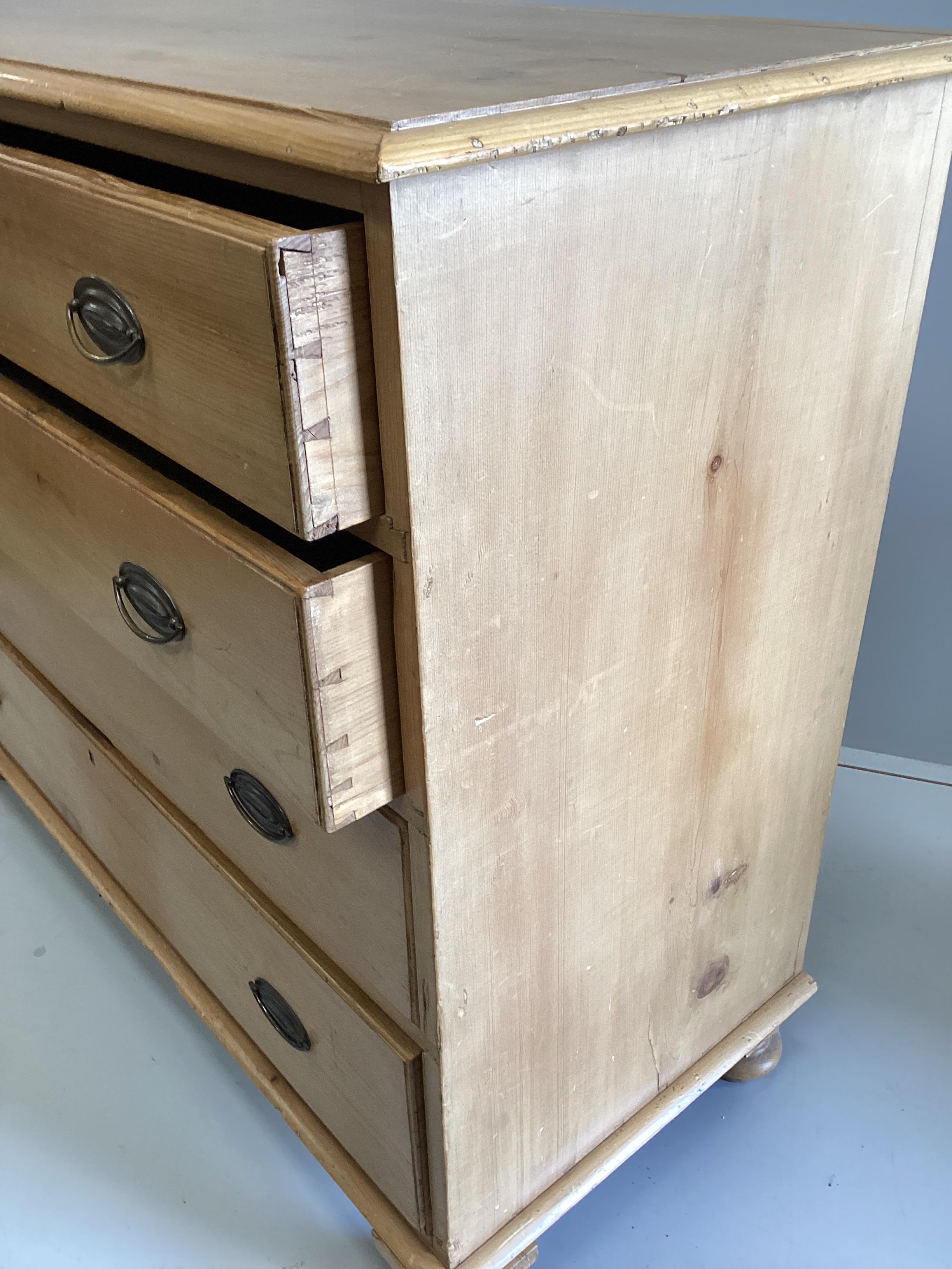 An early Victorian pine four drawer chest, width 122cm, depth 54cm, height 106cm